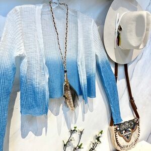 OMBRA semi sheer boho cardigan w shaggy chic vacat resort vibe